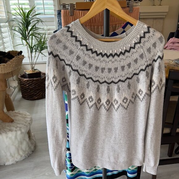 H&M Sweater Womens Light Size XS Gray Alpaca Wool Fair Isle Comfy Cozy Fall Wear - Picture 13 of 13